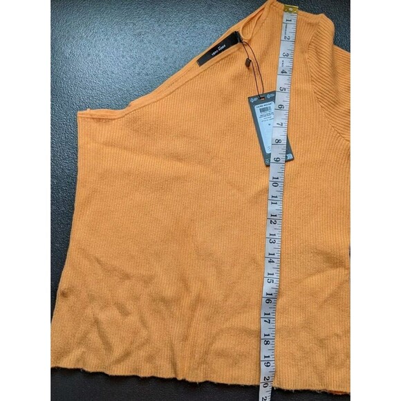Vero Moda Top One Shoulder Short Sleeve Orange Ribbed Knit Stretch Medium - Picture 8 of 14